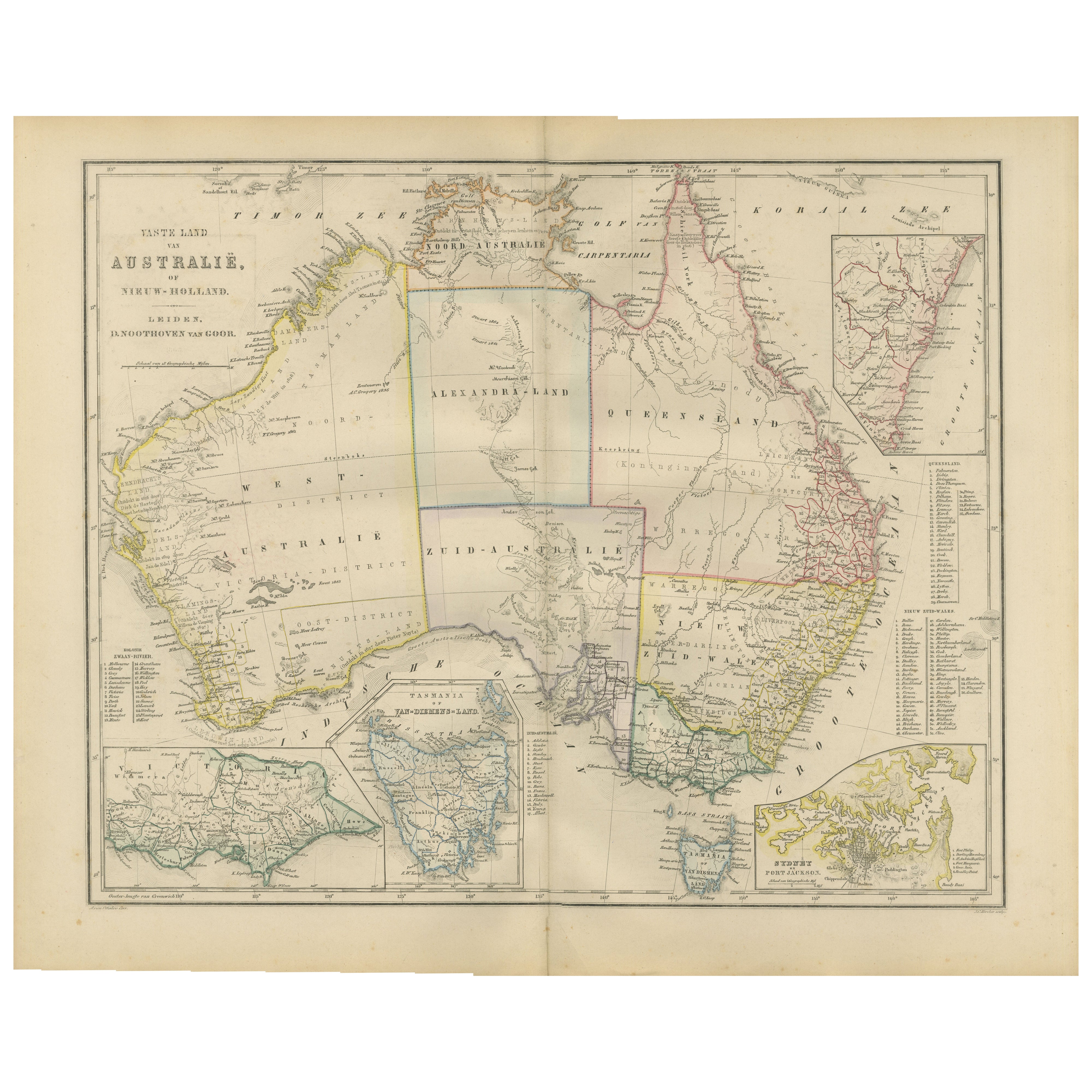 Carte de l
Australie ou de laNew Holland avec régions insérées par Noothoven van Goor, 1876