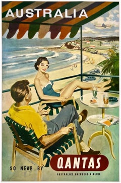 AUSTRALIA - QANTAS Original Vintage Airline Travel Tourism Australia Poster MCM