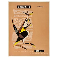 AUSTRALIA QANTAS Original Vintage Airline Travel Tourism Poster MCM 15" x 20"