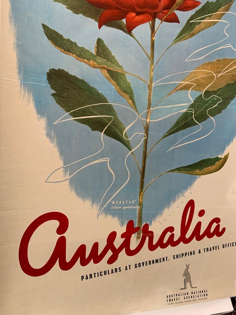 Mid-20th Century 'AUSTRALIA WARATAH' Original Vintage Art Deco Poster by Sellheim For Sale