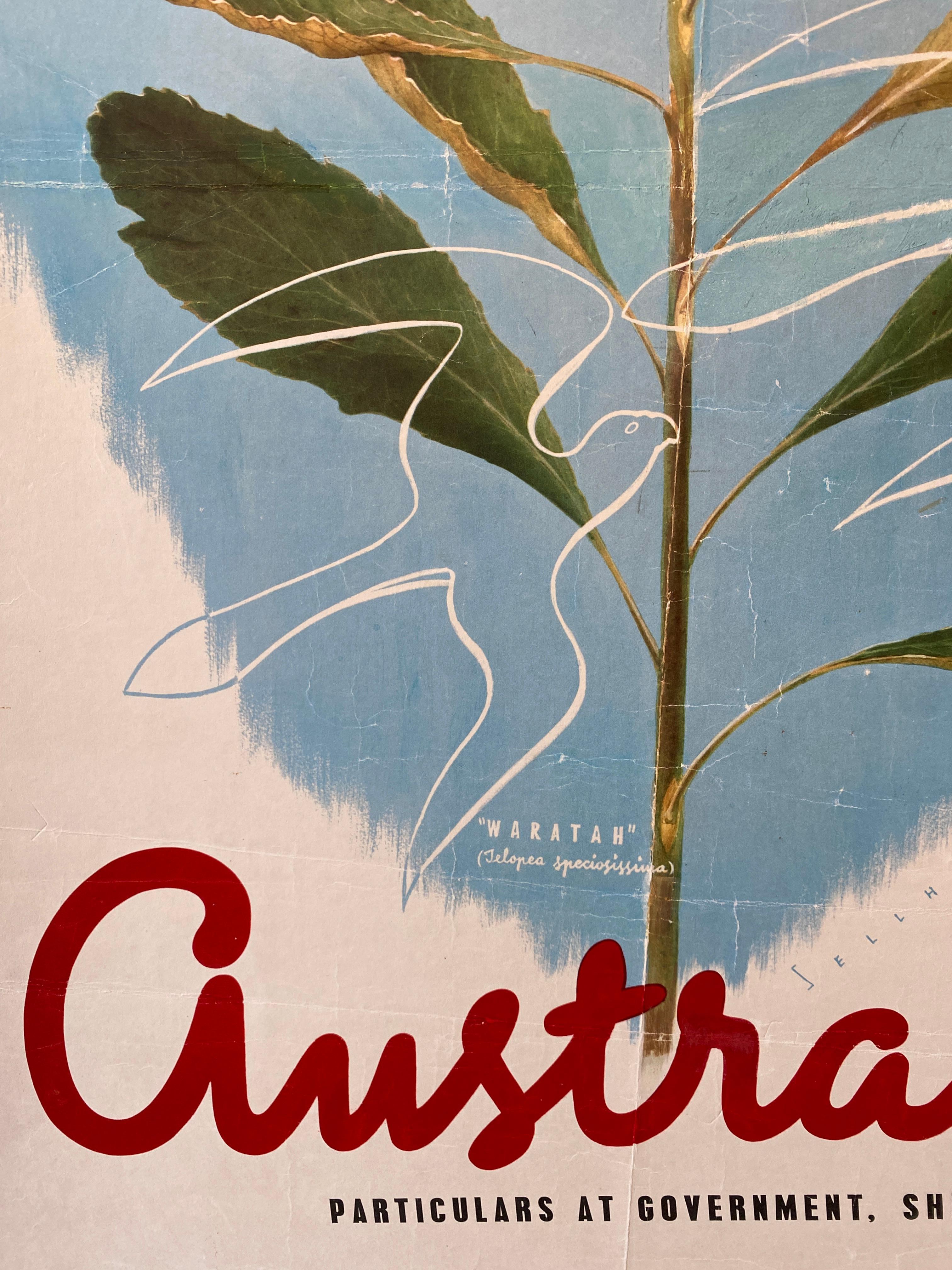 Lino 'AUSTRALIA WARATAH' Poster originale d'epoca in stile Art Deco di Sellheim in vendita