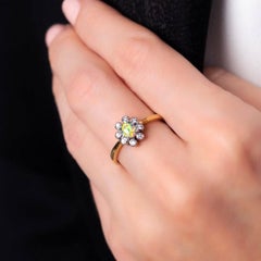 Natural Untreated Australian 0.23ct Black Opal and Diamond Ring 18k Yellow Gold