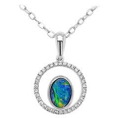Australian 0.47ct Opal Doublet Necklace in 18K White Gold with Diamonds