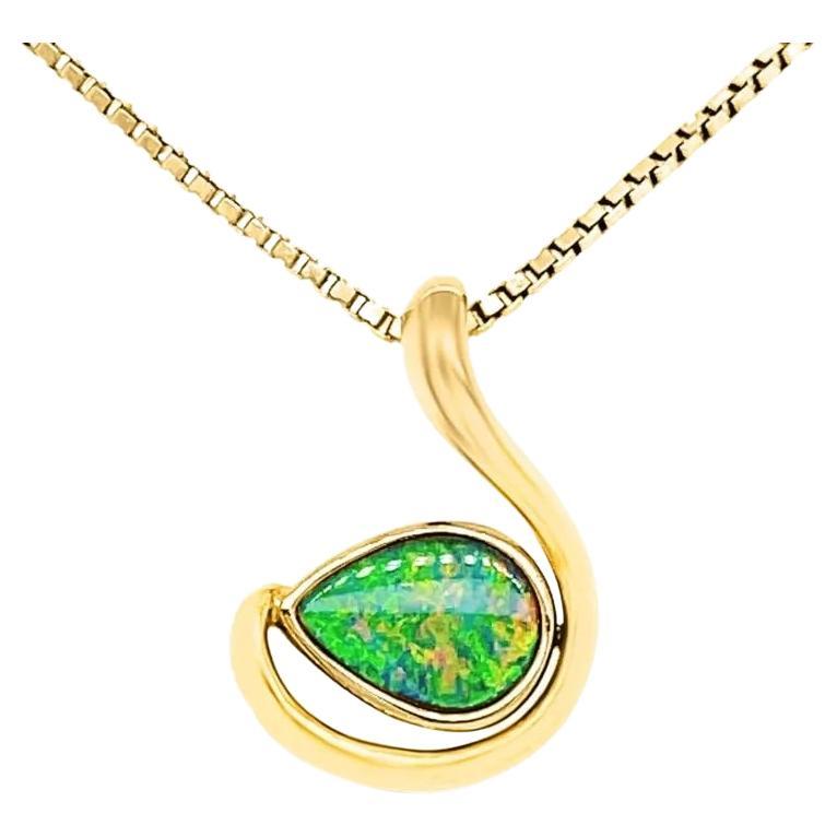 Petra Class Handmade Link Chain Australian Opal Doublet Gold Pendant