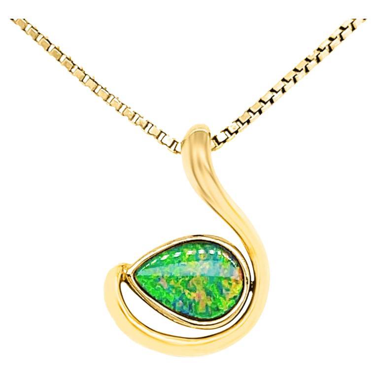 Petra Class Handmade Link Chain Australian Opal Doublet Gold Pendant