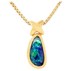 Natural Untreated Australian 0.53ct Black Opal Pendant Necklace 18K Yellow Gold 