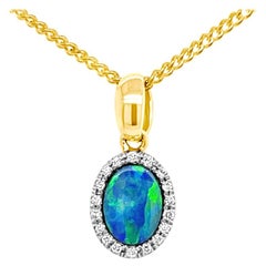 Australian 0.60ct Opal Doublet Necklace in 18K Yellow Gold with Diamonds