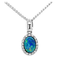 Australian 0.63ct Opal Doublet Pendant Necklace in 18K White Gold with Diamonds