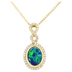 Australian 0.65ct Opal Doublet Pendant Necklace in 18k Yellow Gold with Diamonds