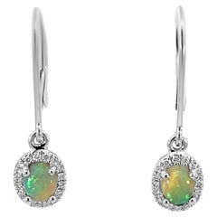 Australian 0.70ct Black Opal Earrings in 18K White Gold with Diamonds