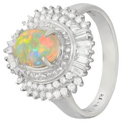 Australian 0.72ct Crystal Opal, Diamond 
Platinum Ring