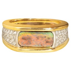 Australischer 0,75 Karat schwarzer Opal, Diamant, Ring aus 18 Karat Gelb- und Weißgold
