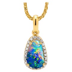 Australian 0.77ct Boulder Opal Pendant Necklace in 18K Yellow Gold with Diamonds