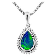Australian 0.82ct Opal Doublet Necklace in 18K White Gold with Diamonds