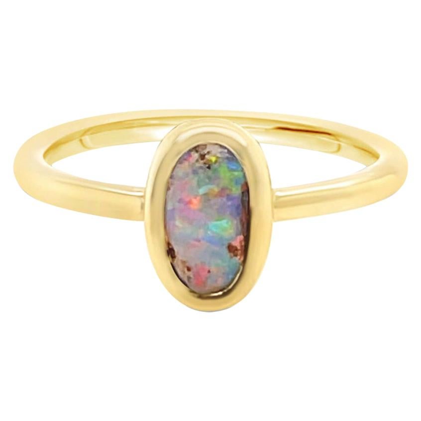 Natural Untreated Australian 0.85ct Boulder Opal Ring in 18k Yellow Gold