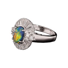 Australian 0.92ct Black Opal, Diamond & Platinum Ring