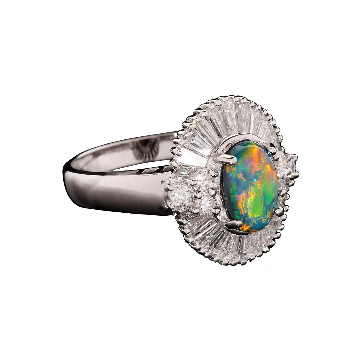 Australian 0.92ct Black Opal, Diamond & Platinum Ring In New Condition For Sale In MAIN BEACH, QLD