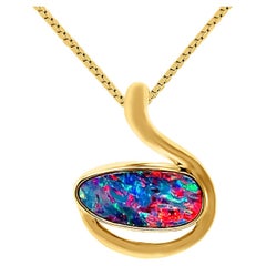 Australian 0.93ct Premium Quality Opal Doublet Pendant Necklace 18K Yellow Gold
