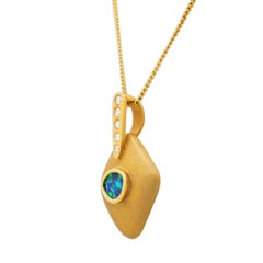 Australischer australischer 0,94 Karat Boulder-Opal, Diamant & 18K Gold Halskette