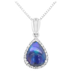 Australian 0.96 Ct Black Opal Pendant Necklace in 18k White Gold with Diamonds