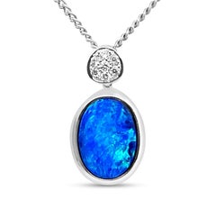 Australian 0.98ct Opal Doublet Pendant Necklace in 18K White Gold with Diamonds