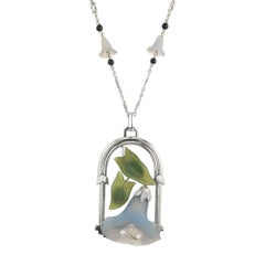 Austrian  .10 Carat Diamond Agate Jade Onyx White Gold Pendant Necklace