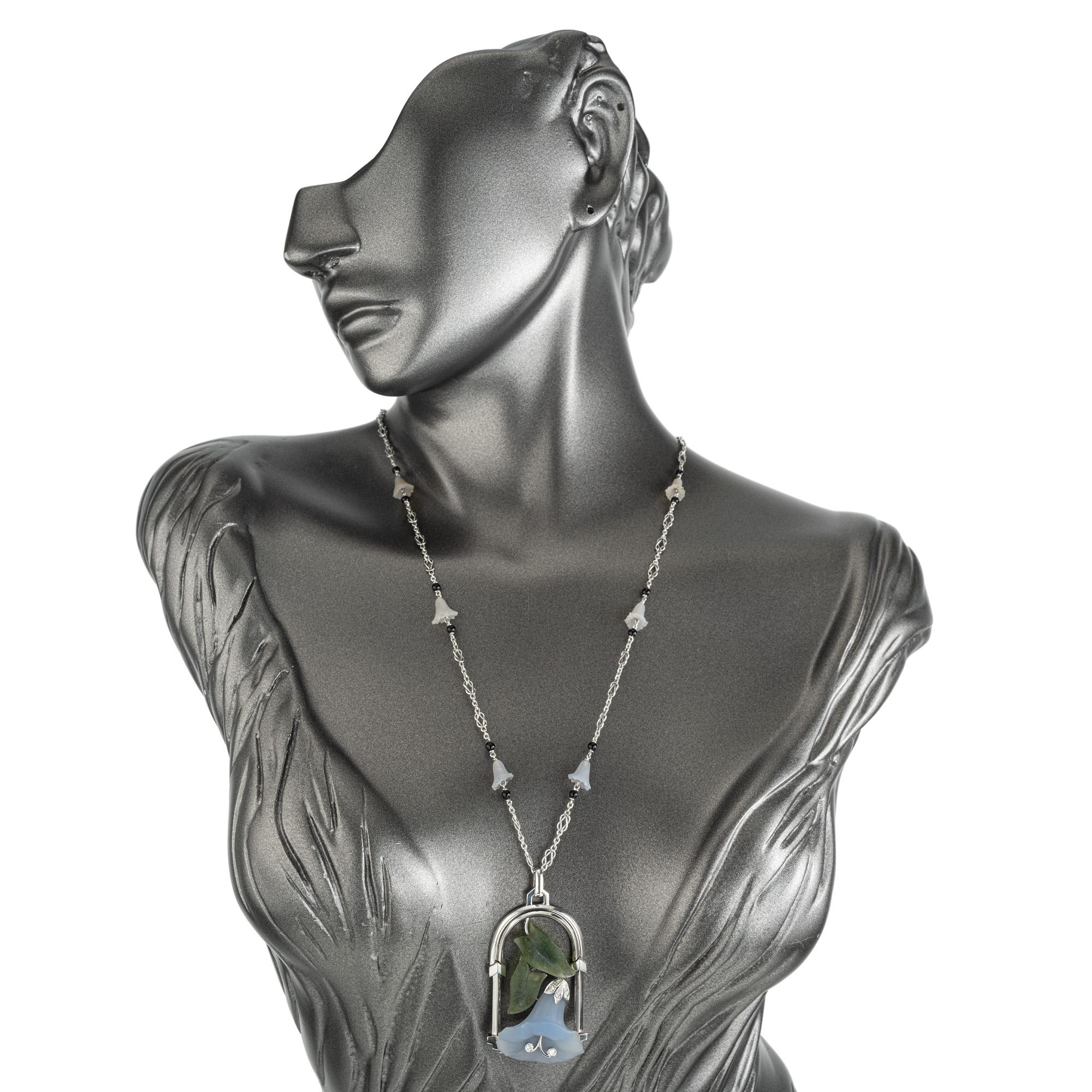 Donna Austriaco  .10 Carati Diamante Agata Giada Onice Collana con ciondolo in oro bianco in vendita