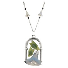 Österreich  .10 Karat Diamant Achat Jade Onyx Weißgold Anhänger Halskette