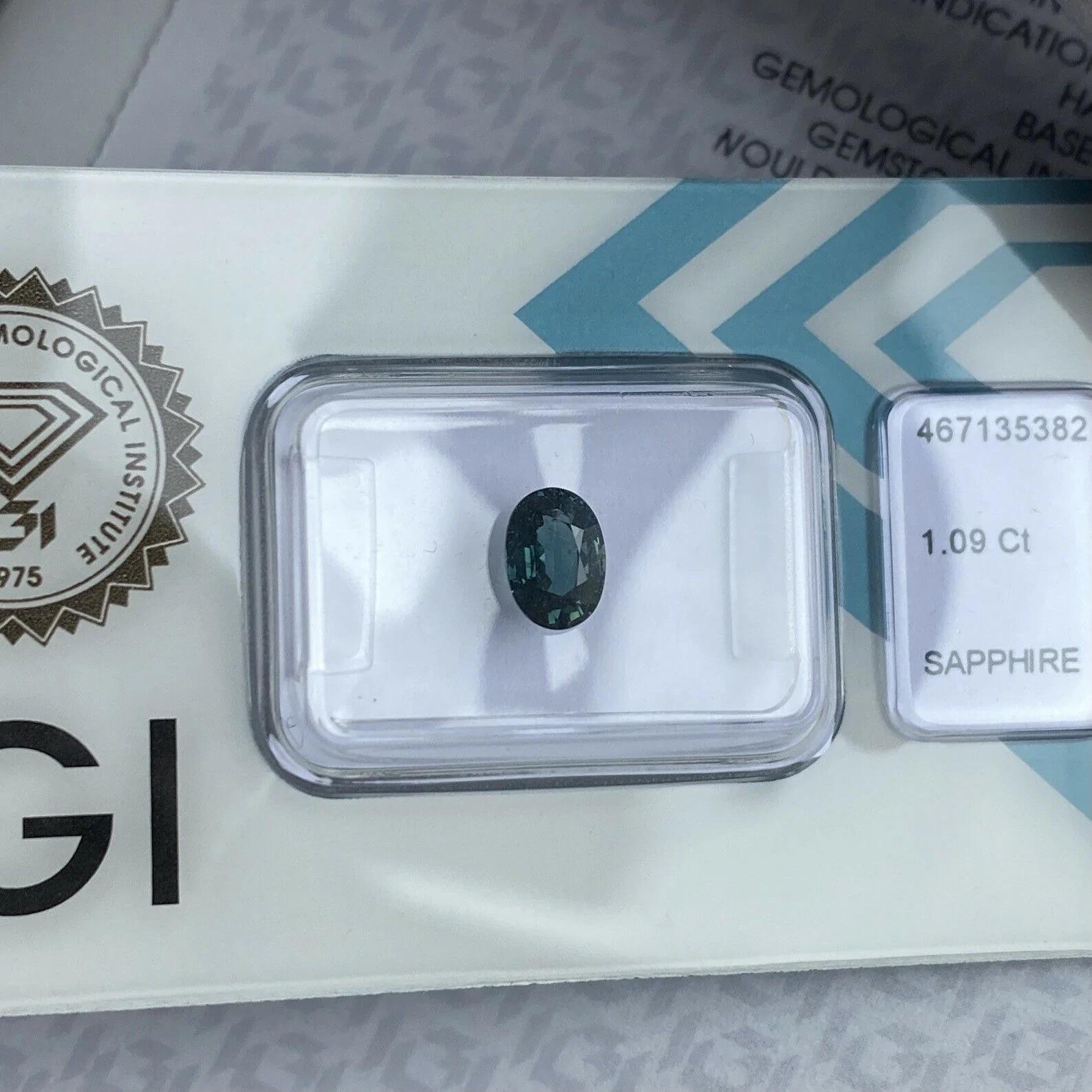 Women's or Men's Australian 1.09ct Untreated Deep Green Blue Teal Sapphire Oval Cut IGI Certified