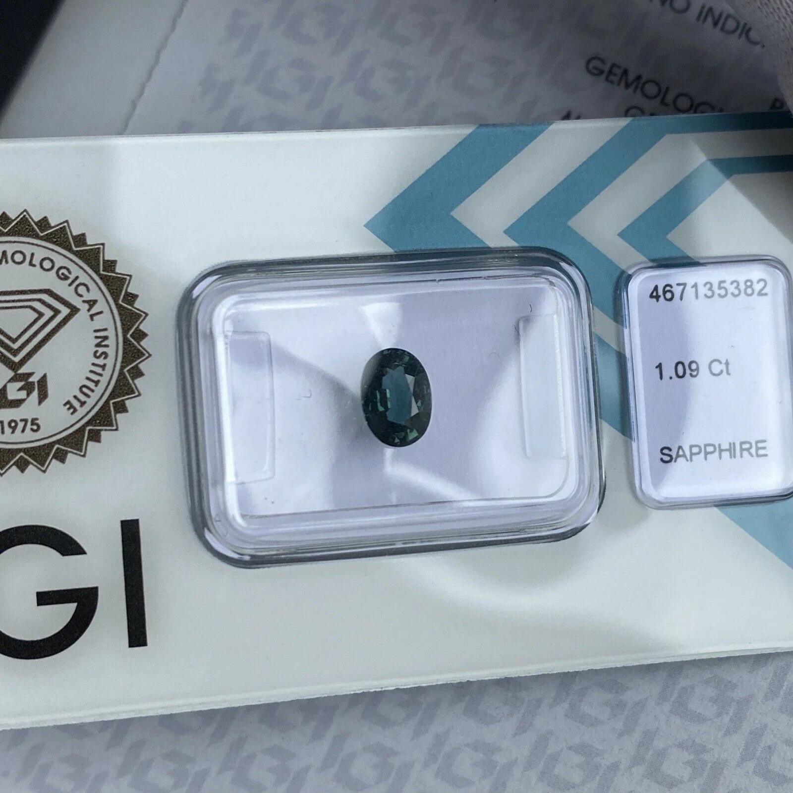 Australian 1.09ct Untreated Deep Green Blue Teal Sapphire Oval Cut IGI Certified 1