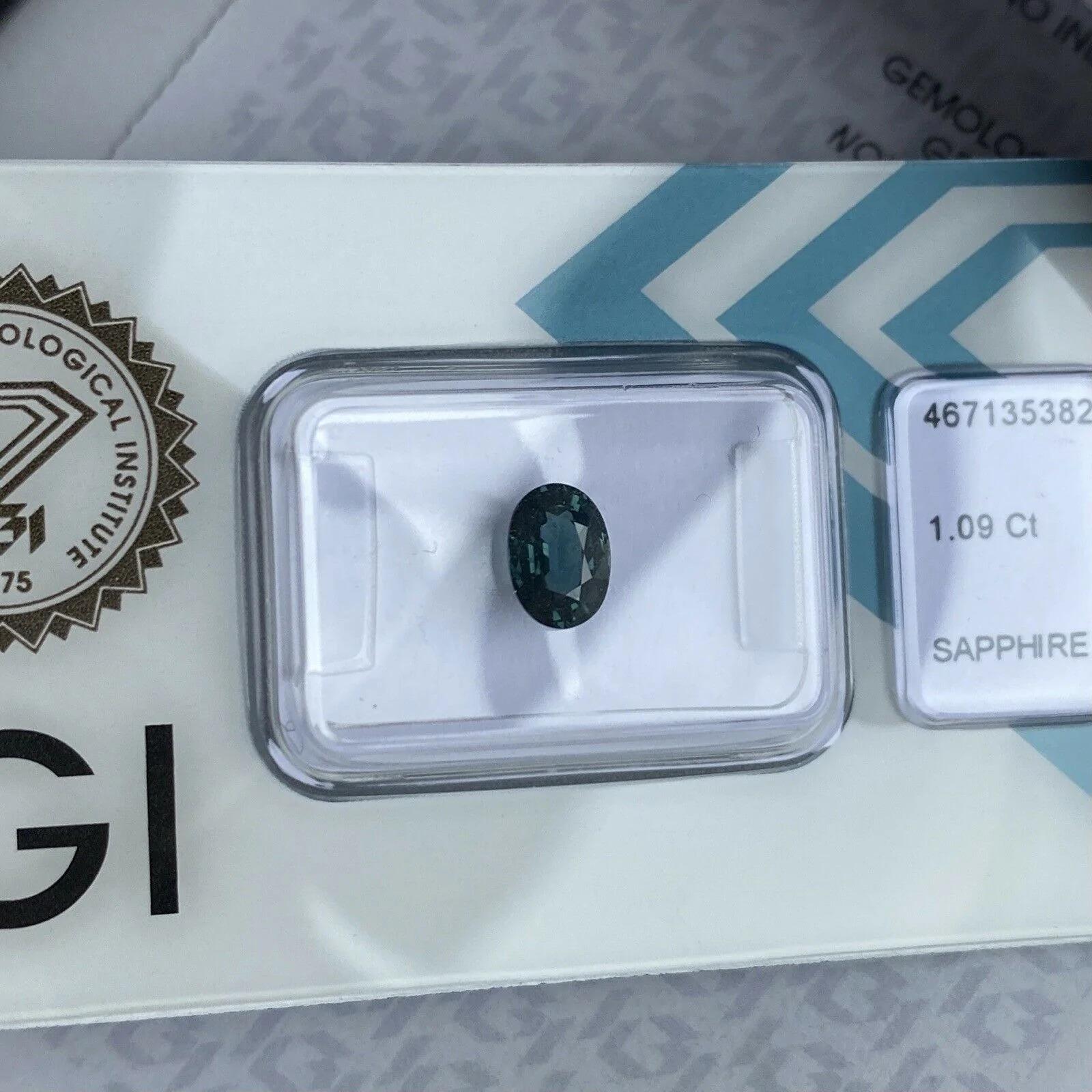 Australian 1.09ct Untreated Deep Green Blue Teal Sapphire Oval Cut IGI Certified 2