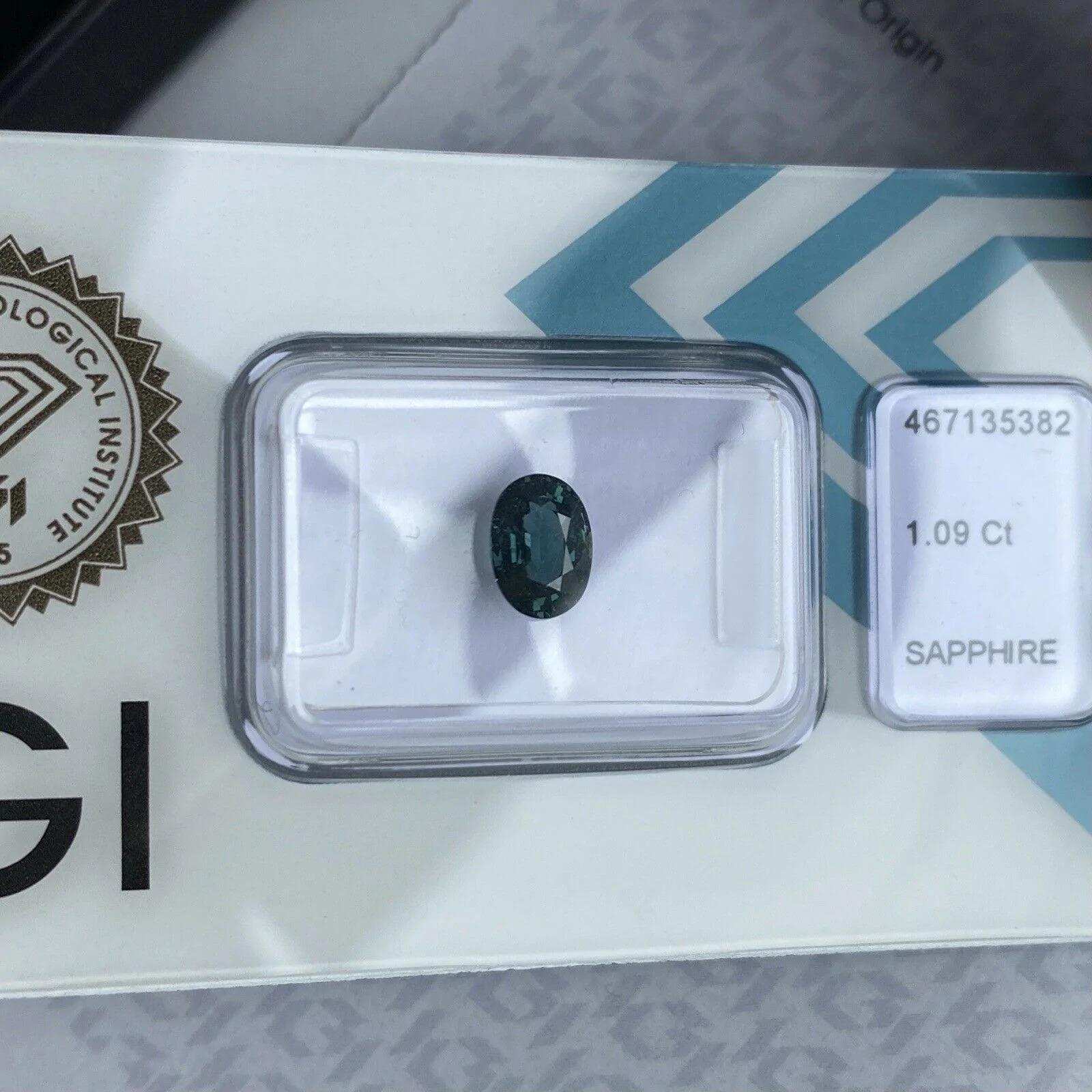 Australian 1.09ct Untreated Deep Green Blue Teal Sapphire Oval Cut IGI Certified 3