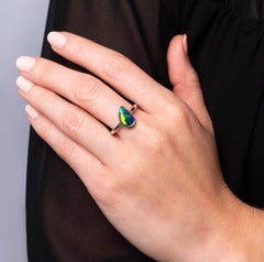 Natural Untreated Australian 1.14ct Black Opal Ring in 18K White Gold