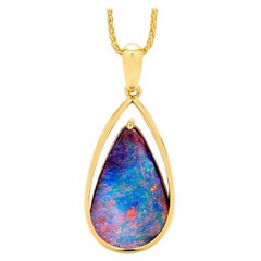 Australian Natural 11.87ct Boulder Opal Pendant Necklace in 18K Yellow Gold