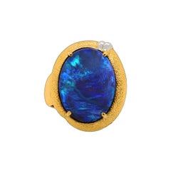 Australischer australischer 12,36 Karat schwarzer Opal, 18K Gold & Platin Ring