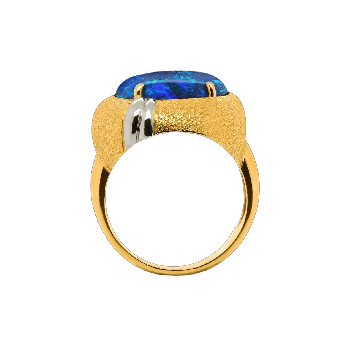 Cabochon Australian 12.36ct Black Opal, 18K Gold & Platinum Ring