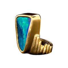 Australian 12.94ct Black Boulder Opal, Diamond, 18K Gold & Platinum Ring