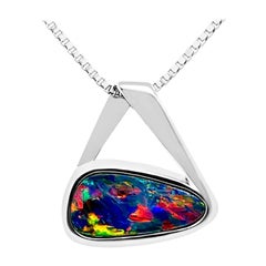Collier pendentif doublet d'opales australiennes de 1,29 carat en or blanc 18 carats