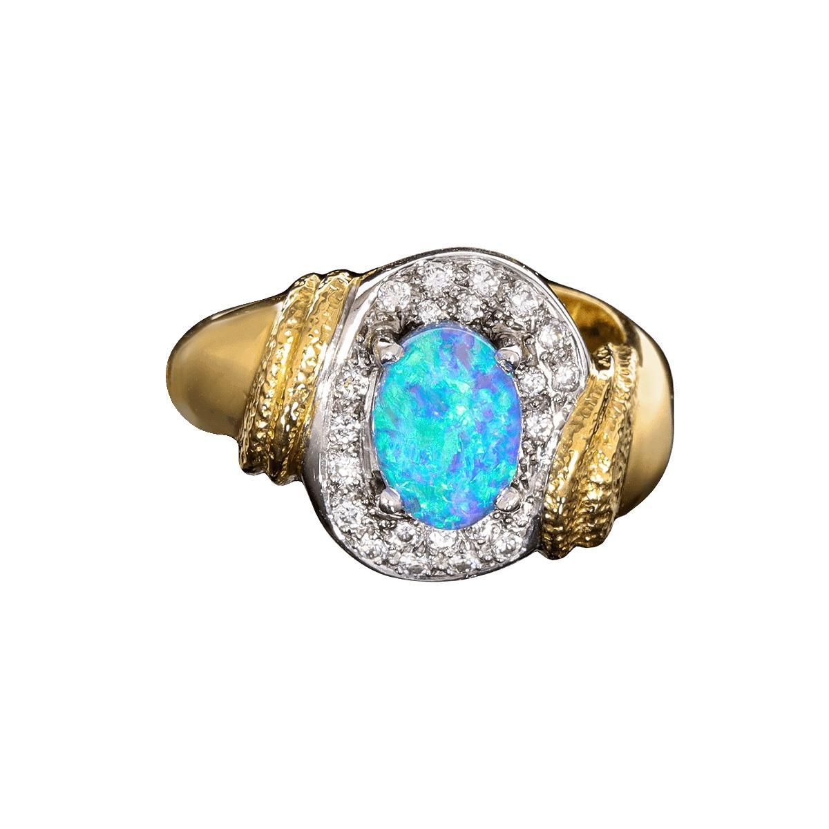 Australian 1.35ct Black Opal, Diamond, 18K Gold & Platinum Ring In New Condition For Sale In MAIN BEACH, QLD