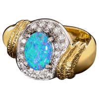 Australian Black Opal Diamond Platinum Ring For Sale at 1stDibs ...
