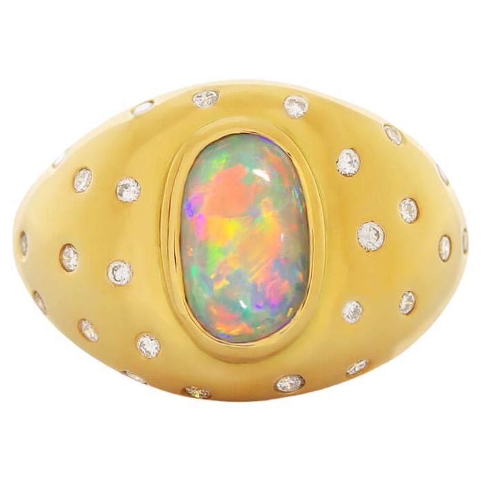 Australian 1.35ct Crystal Opal, Diamond, 18K Gold Ring For Sale
