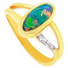 Natural Untreated Australian 1.36ct Boulder Opal Ring in 18K Yellow Gold