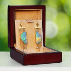 Australian 13.77ct Dark Opal, Diamond & 18K Gold Earrings