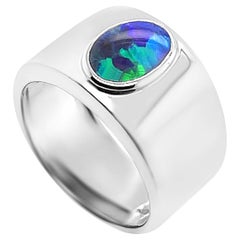 Australian 1.45ct Black Opal Ring in 18k Sterling Silver