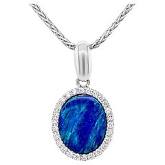 Australian 1.49ct Opal Doublet Necklace in 18K White Gold with Diamonds