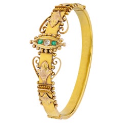 Australischer Armreif aus 15 Karat Gold, Diamant und Smaragd