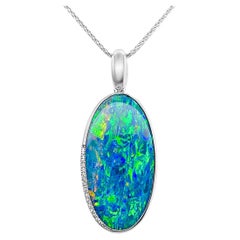 Australian 15.54ct Opal Doublet and Diamond Necklace in 18K White Gold