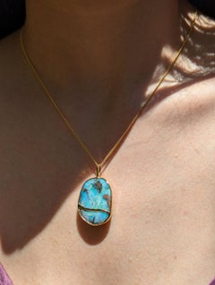 Australian 15ct Large Boulder Opal Pendant Gold Over 999 Silver