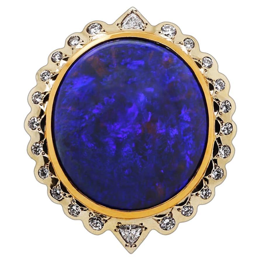 Australian 16.04ct Black Opal, Diamond, 18K Gold & Platinum Ring