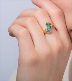 Natural Untreated Australian 1.62ct Black Opal Ring in 18K Yellow Gold